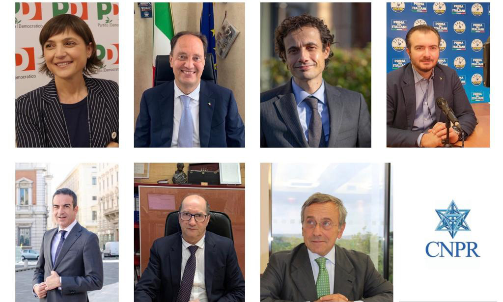 WEBINAR CNPR 28.06.2021 (da sinistra in senso orario Serracchiani, Ciriani, Crippa, Molinari, Longoni, Cavallo e Occhiuto)