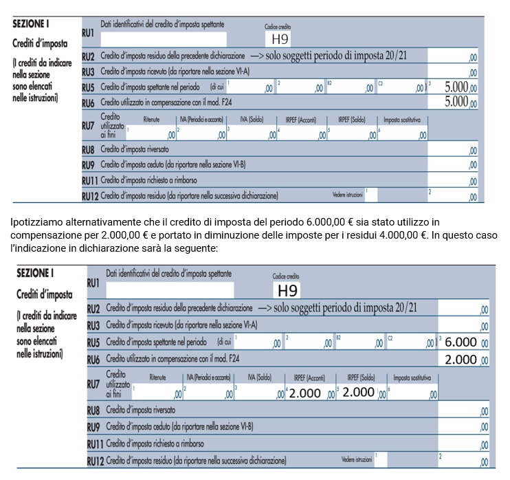 Credito d'imposta sanificazione indicazioni nei quadri RU e RS